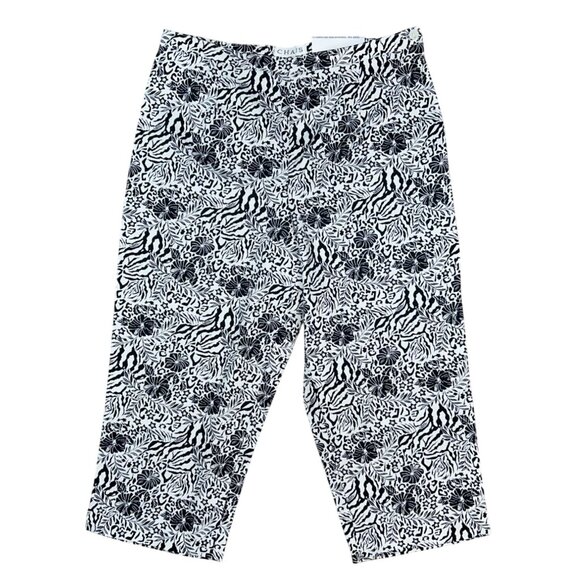 chaus secret stretch waist capri in white/black floral print Size 14 NWT - Picture 1 of 6